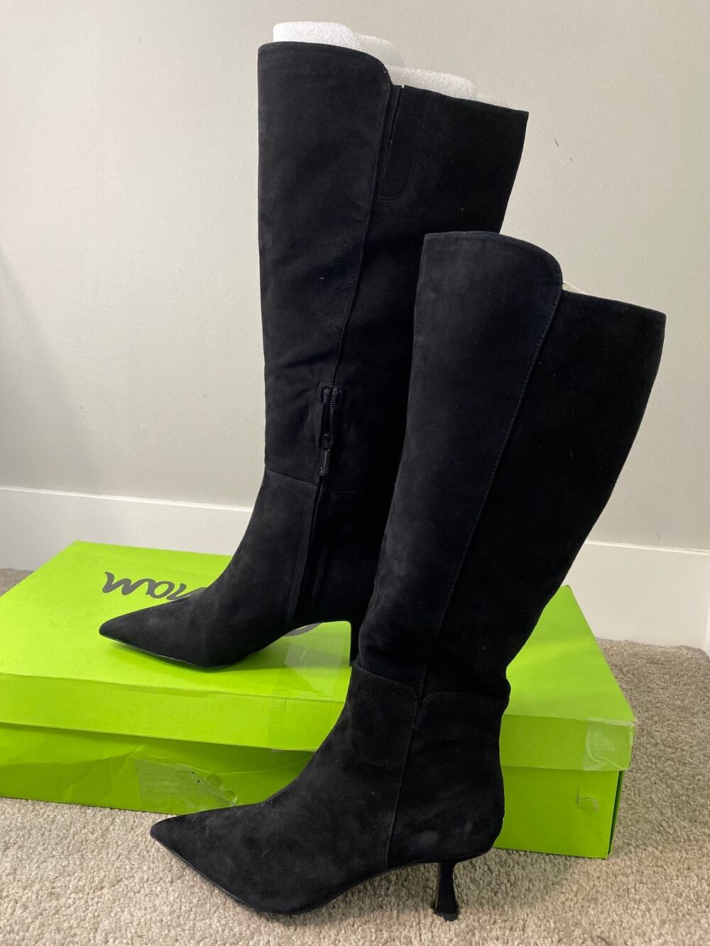 New Sam Edelman Taylin Wide Calf Black Suede Knee High Boots Size 7